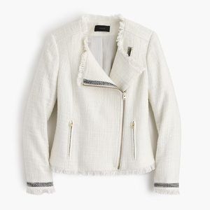 J Crew Tweed Motorcycle Jacket w. Fringe